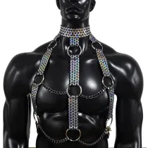 Holographic Elastic Men Harness,Gay outfit, LGBT pride, gay pride, men body harness, gay Harness, gay clubwear. Circuit Party Harness