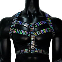 Holographic Rainbow Love Elastic Men Harness,Gay outfit, LGBT pride, gay pride, men body harness, gay Harness, gay clubwear. Circuit Party Harness