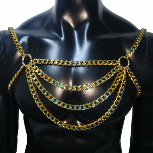 US$ 120.00 - Gold Rhinestone Body Chain Men Chest Harness,Gay Outfit, LGBT  Pride, Gay Pride, Gay Harness Clubwear,Circuit Party Harness -  m.