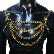 Gold Rhinestone Body Chain Men Chest Harness,Gay Outfit, LGBT Pride, Gay Pride, Gay Harness Clubwear,Circuit Party Harness