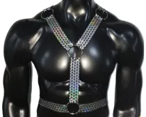 Holographic Elastic Men Harness,Gay outfit, LGBT pride, gay pride, men body harness, gay Harness, gay clubwear. Circuit Party Harness