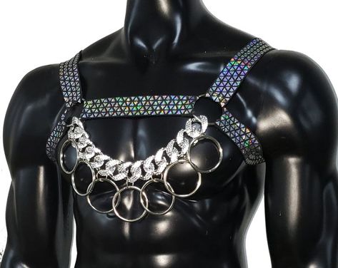 US$ 55.00 - Holographic Elastic Men Harness,Gay outfit, LGBT pride, gay  pride, men body harness, gay Harness, gay clubwear. Circuit Party Harness -  m.