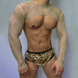 Sexy Rhinestones Net Circuit Party Tops Men Pole Dance Costume Nightclub  Rave Clothing Singer Dancer Stage Outfit