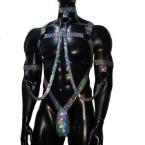Holographic Elastic Men Body Harness,Gay outfit, LGBT pride, gay pride, men body harness, gay Harness, gay clubwear,Circuit Party Harness