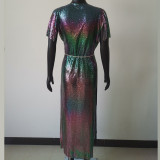 Sexy  Rainbow Iriedescent Chainmail Prom Dress Gown Long Dress