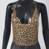 Sexy Leopard Chainmail Halter Top Rave Burning man outfits