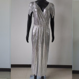 Sexy Gold Metal Chainmail Prom Dress Gown Long Dress