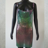 Sexy  Rainbow Iriedescent Chainmail Halter Dress Rave Burning man outfits