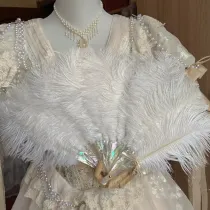 Handmade Feather Vintage Victorian Abalone Shell Hand Fan Bridal Folding Fan Festival Fan