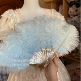 Handmade Feather Vintage Victorian Abalone Shell Hand Fan Bridal Folding Fan Festival Fan