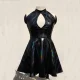 Gothic Dress,Holographic Black Gloss Stretch PVC Vinyl Flare Circle Skater Dress,Gothic Clothing ,Goth Dress
