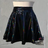 Custom Plus Size Gothic Skirt Clothing, Holographic Black Gloss Stretch PVC Vinyl Circle Skater Skirt,Rave Skirt,Goth Skirt
