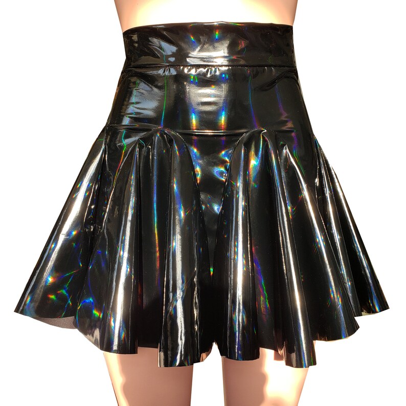 Black vinyl flare skirt sale