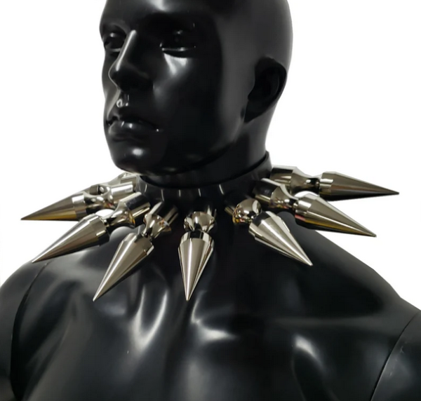Handmade Large Spiked Black Rubber Choker Collar ,Gothic Extreme Spikes, Cyber Punk ,Alternative ,Goth,Rave Choker,Motorcycle accessories
