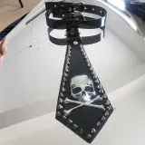 Skull Punk Tie Collar, Cosplay Student Necktie, PVC Gothic Rock Heavy Metal Punk Necktie,Spike Necktie,Stud Necktie,Halloween Necktie Gift
