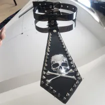 Skull Punk Tie Collar, Cosplay Student Necktie, PVC Gothic Rock Heavy Metal Punk Necktie,Spike Necktie,Stud Necktie,Halloween Necktie Gift