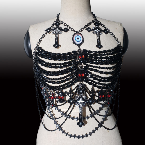 Black Crystal Glass Beaded Bralette Bra Top, Custom made gift for her, Beaded Crop Top,Gothic Outfit,Burning Man Festival Outfits Costumes
