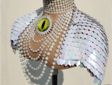 Handmade Burning Man Rave Holographic  Iridescent Scalemail armour Shoulder Pauldrons Pieces Scalemaille halloween costumes