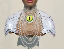 Handmade Burning Man Rave Holographic  Iridescent Scalemail armour Shoulder Pauldrons Pieces Scalemaille halloween costumes