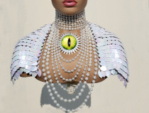 Handmade Burning Man Rave Holographic  Iridescent Scalemail armour Shoulder Pauldrons Pieces Scalemaille halloween costumes