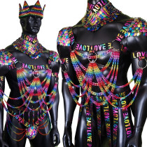 Rainbow LGBT Pride Scalemail Men Chest Harness Armor,Gay Outfit,Halloween Costumes,Strip Show ,Burning Man Festival Outfits Costumes