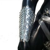 Silver LGBT Pride Scalemail Men Chest Harness Armor,Gay Outfit,Halloween Costumes,Strip Show ,Burning Man Festival Outfits Costumes
