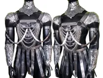 Silver LGBT Pride Scalemail Men Chest Harness Armor,Gay Outfit,Halloween Costumes,Strip Show ,Burning Man Festival Outfits Costumes