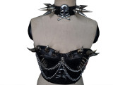 Plus Size Gothic Spiked PU Leather Bustier Corset,Halloween Costumes,Women Faux Leather Punk  Heavy Metal Corset,Women Faux Leather Corset