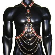 Luxy Gold Alloy Chain Men Chest Harness,Gay Outfit, LGBT Pride, Gogo Fashion,Gay Body Harness ,Burning Man Outfits Costume,Circuit Party Harness