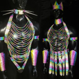 LGBT Pride Rainbow Rhinestone Men Chest Harness,Gay Outfit, Halloween Costumes,Strip Show ,Burning Man Festival Outfits Costume