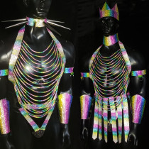 LGBT Pride Rainbow Rhinestone Men Chest Harness,Gay Outfit, Halloween Costumes,Strip Show ,Burning Man Festival Outfits Costume