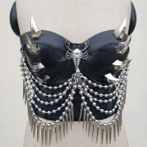Plus Size Spiked Studded Bustier Corset Top,Gothic Punk Rock Signer Performance Clothing,Burning Man Festival Costumes,Sexy Biker