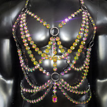 Rainbow Rhinestone Crystal Body Chain Men Chest Harness, LGBTQ Pride Outfit,Rave Harness,Burning Man Outfits Costumes