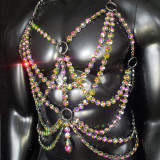 Rainbow Rhinestone Crystal Body Chain Men Chest Harness, LGBTQ Pride Outfit,Rave Harness,Burning Man Outfits Costumes