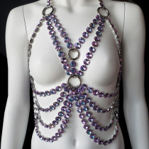 Iridescent Crystal Body Chain Top,Rave Top Clothing Clothes Wear ,Burning Man Outfits Music Festival EDC Outfits,Pole Dance Wear