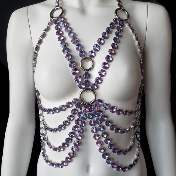 Iridescent Crystal Body Chain Top,Rave Top Clothing Clothes Wear ,Burning Man Outfits Music Festival EDC Outfits,Pole Dance Wear