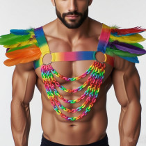 Rainbow Chest Harness with Feather Shoulder Epaulet,Shoulder Pieces Accessory , LGBTQ Pride Rave Festival Outfit Clothing Accessories