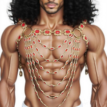 Vintage Luxury Rhinestone Jewelry Metal Chain Men Chest Harness,Gay Outfit, LGBT Pride, ,Burning Man Outfits,Circuit Party Harness
