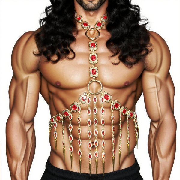 Vintage Luxury Rhinestone Jewelry Metal Chain Men Chest Harness,Festival Rave Outfit, LGBT Pride, ,Burning Man Outfits,Circuit Party Harness