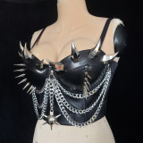Plus Size Gothic Spiked Faux Leather Corset ,Cyberpunk Outfits,Burning Man Festival Clothing,Heavy Metal Rock Clothing
