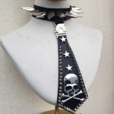 Gothic Giant Spike Choker Necktie ,Skull Punk ,Rock Alternative ,Halloween  Accessories