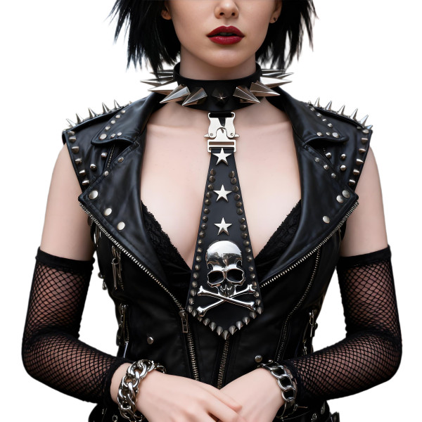 Gothic Giant Spike Choker Necktie ,Skull Punk ,Rock Alternative ,Halloween  Accessories