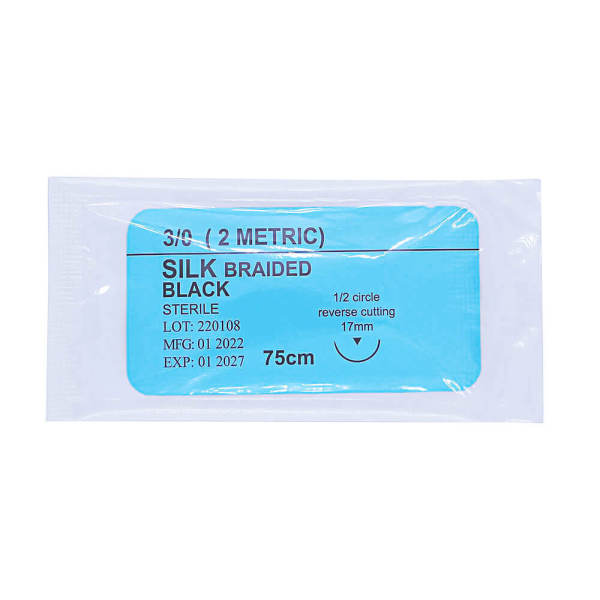 12 Pcs/Box Surgical Non Absorbable 3/0 Suture Silk Braided Dental 75cm