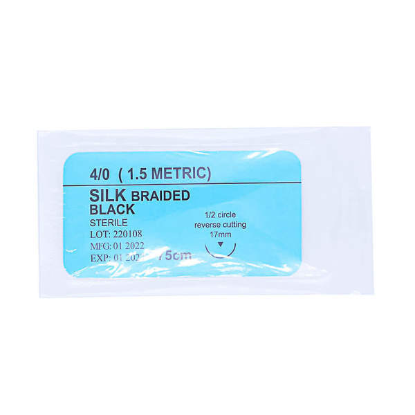 12 Pcs/Box Surgical Non Absorbable 4/0 Suture Silk Braided Dental 75cm
