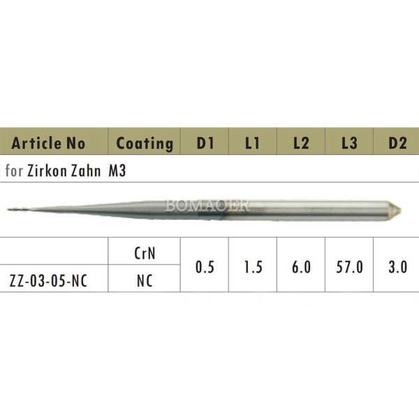 1pc Dental Lab CAD/CAM Milling Burs For ZirkonZahn M3,For Zirconia ZZ-03-05-NC