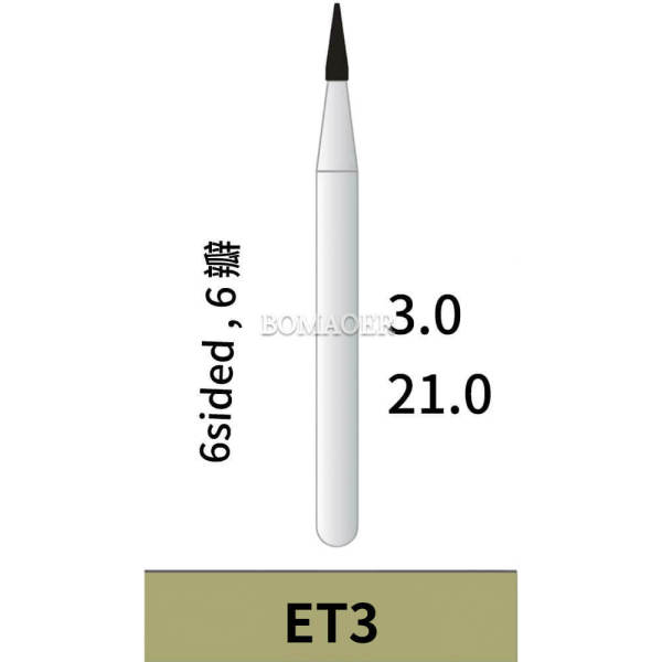 1-100×Dental ET3 Tungsten Bur 6-Sided, 3.0MM Scaling for Tartar Removal