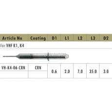 1pc Dental Lab CAD/CAM Milling Burs For VHF K1,K4,For PMMA VH-K4-06-CRN