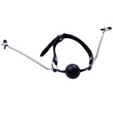 Mouth Ball Gag With Adjustable Clips Nipple Teaser Clamps Leather Strap Breathable SM Bondage Sex Toy