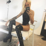 Womens Sexy Faux Leather Bodysuit Clubwear Stripper Fun Dress Cosplay Babydoll Lingerie Gift for Girlfriend