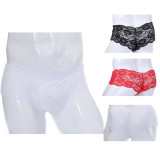 Mens 3 Colors Pack Sexy Lace Panties Sissy Pouch Brief Ice Silk Boxer Underwear Lingerie Gift For Boyfriend
